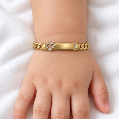 14k Semi-Solid Gold Heart Curb Chain Bracelet 5.5