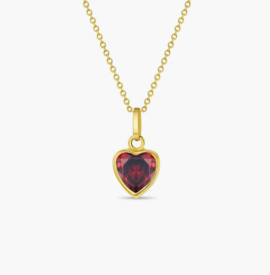 14k Glimmering Simulated Birthstone Heart Necklace 16" inches