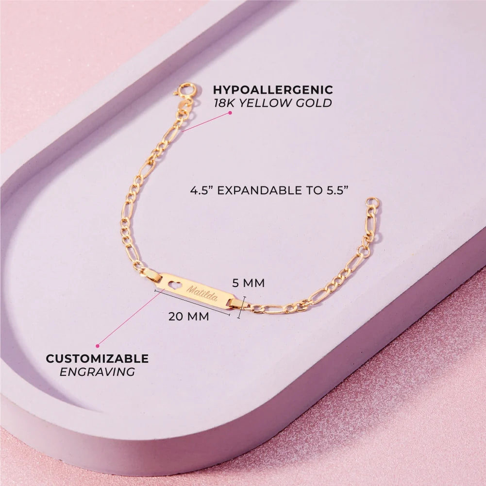 Pulsera clásica de oro de 18k con diseño de Eslabón Fígaro para bebé niño
