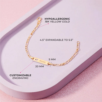 Pulsera clásica de oro de 18k con diseño de Eslabón Fígaro para bebé niño