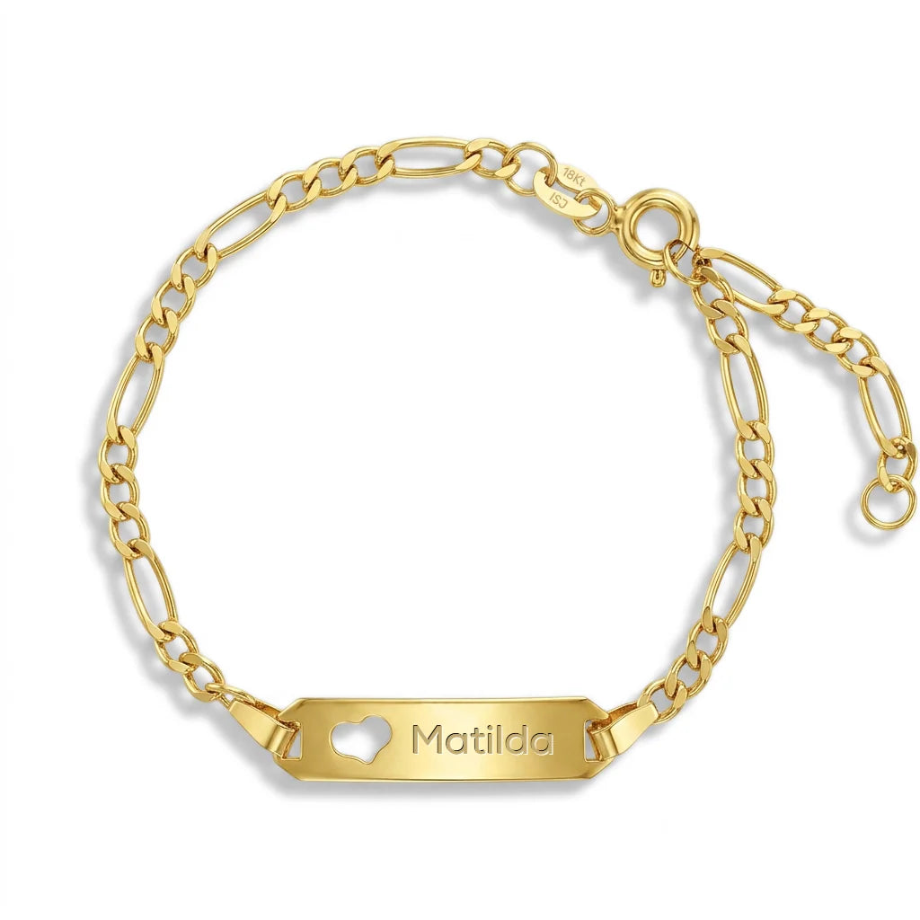 Pulsera clásica de oro de 18k con diseño de Eslabón Fígaro para bebé niño