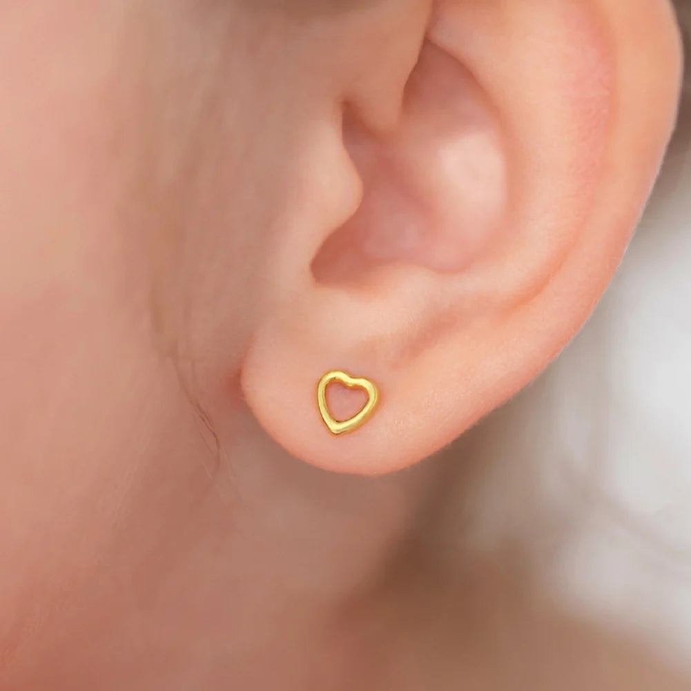 18k Gold Petite Open Heart Toddler Earrings