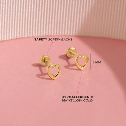 18k Gold Petite Open Heart Toddler Earrings