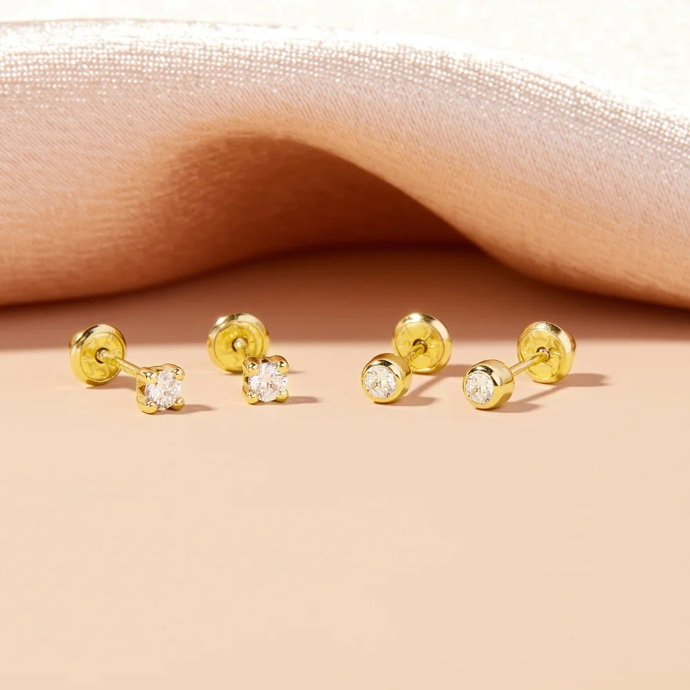 18k gold Bezel Set Diamond Girl Earrings