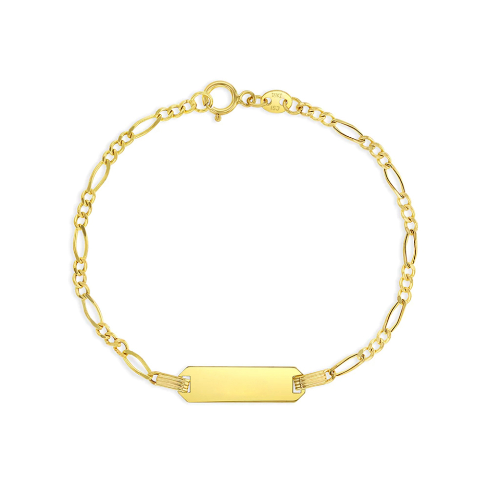 18k Gold Engravable ID Figaro Boy's Bracelet 5.5"