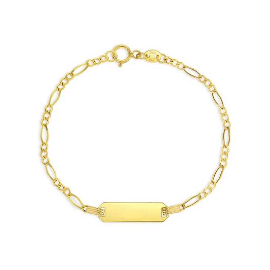 18k Gold Engravable ID Figaro Boy's Bracelet 5.5"