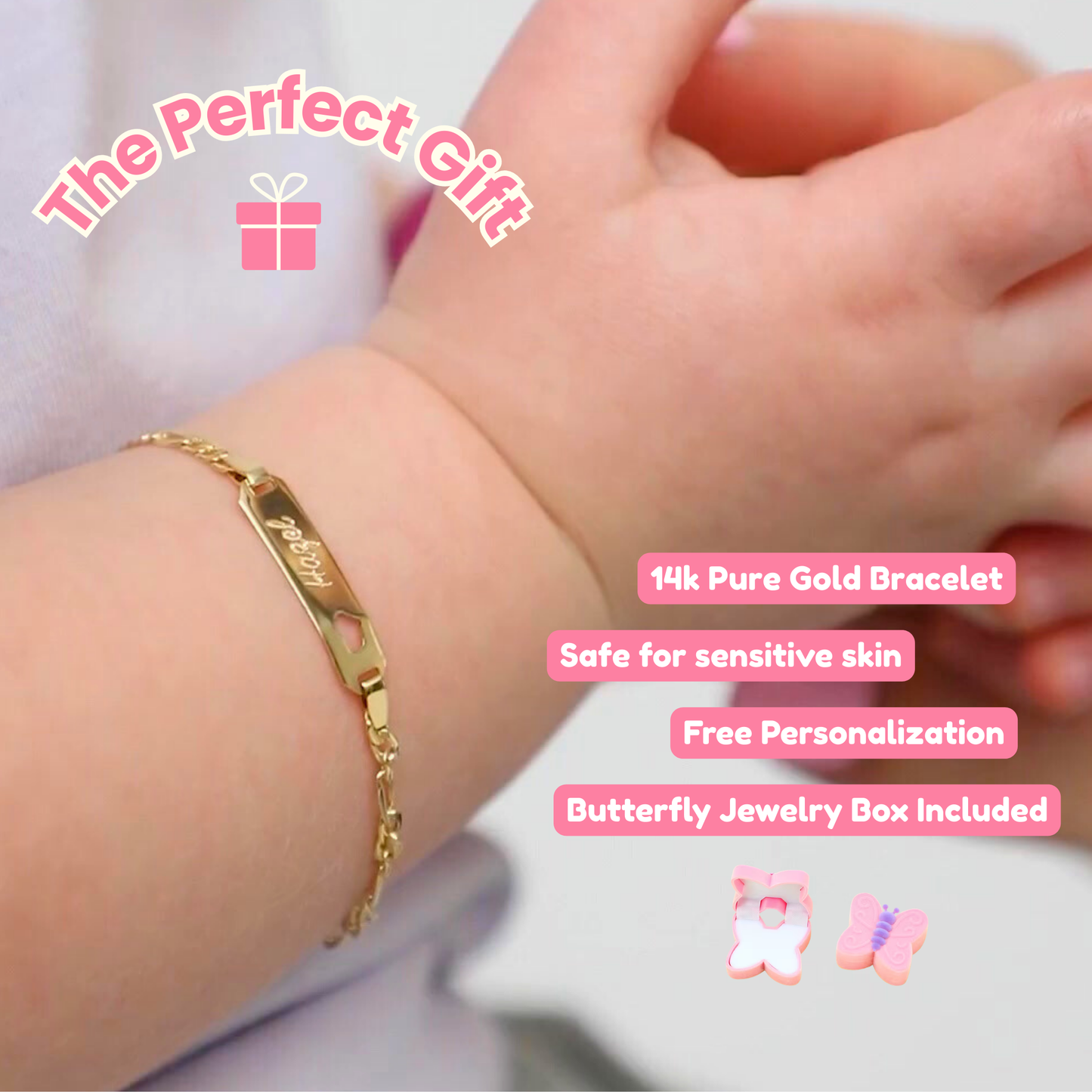 14k Heart Cutout Tag ID Baby Bracelet 4.5" to 5.5"