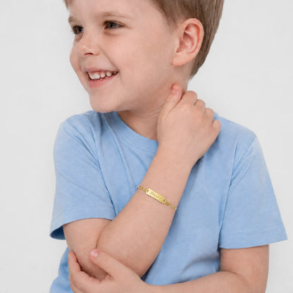 18k Gold Engravable ID Figaro Boy's Bracelet 5.5"
