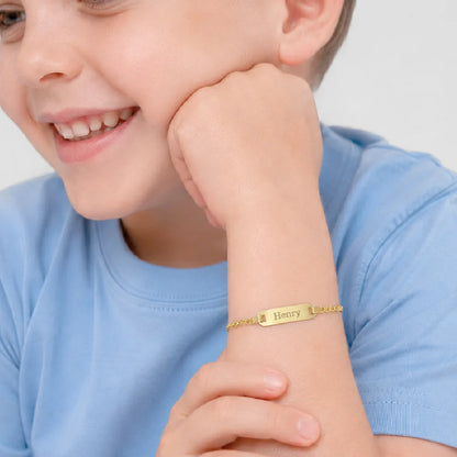 18k Gold Engravable ID Figaro Boy's Bracelet 5.5"