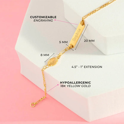 18k gold Virgin Mary Tag ID Bracelet