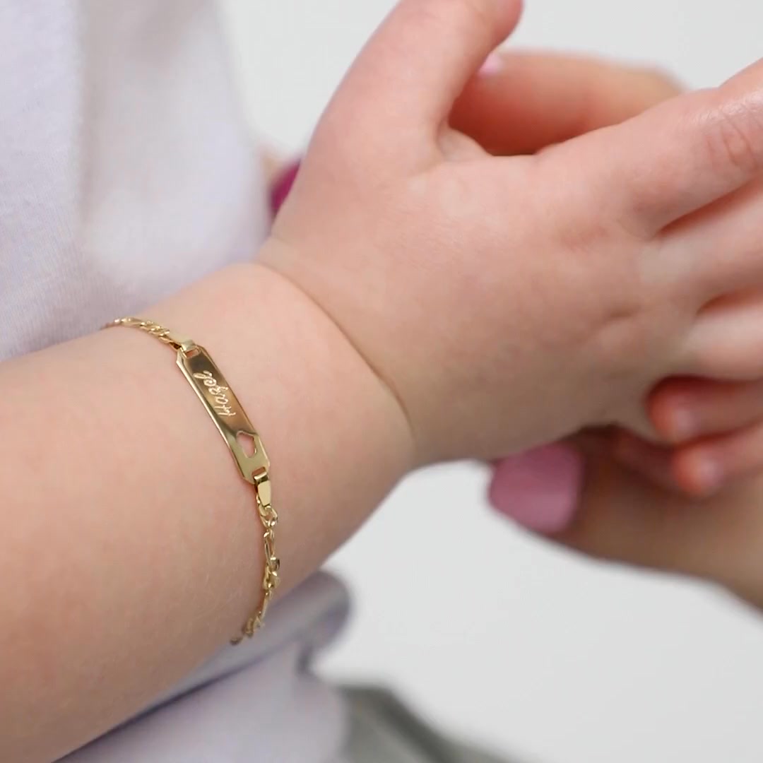 14k Heart Cutout Tag ID Baby Bracelet 4.5" to 5.5"