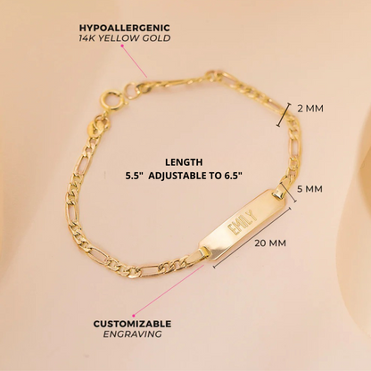 14k Classic Figaro Identification Baby Bracelet 5.5" to 6.5"
