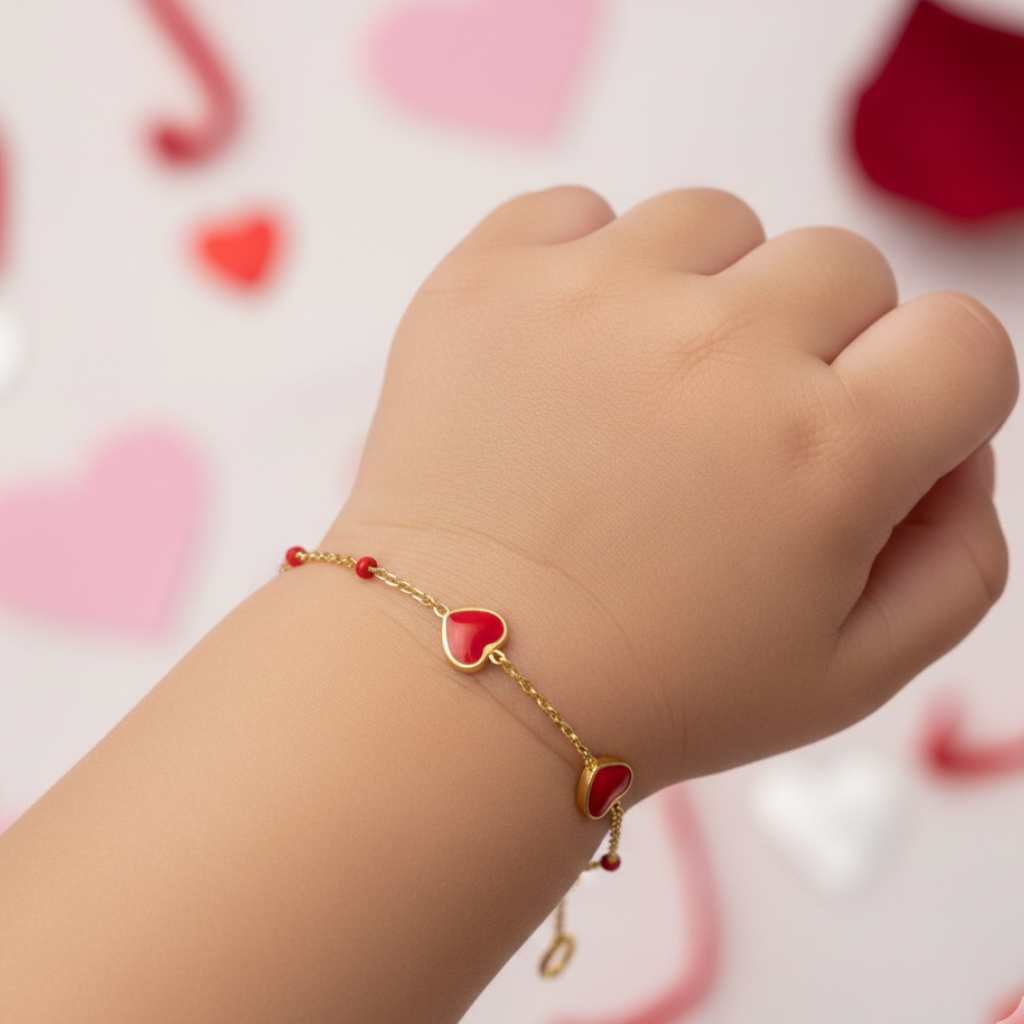 14k Red Enamel Heart Girls Bracelet