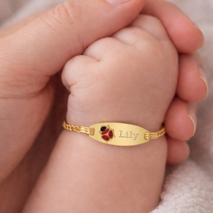 14k Ladybug Enamel ID Bracelet
