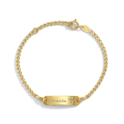 14k Gold Cross ID Curb Chain Bracelet 4.5" to 5.5"