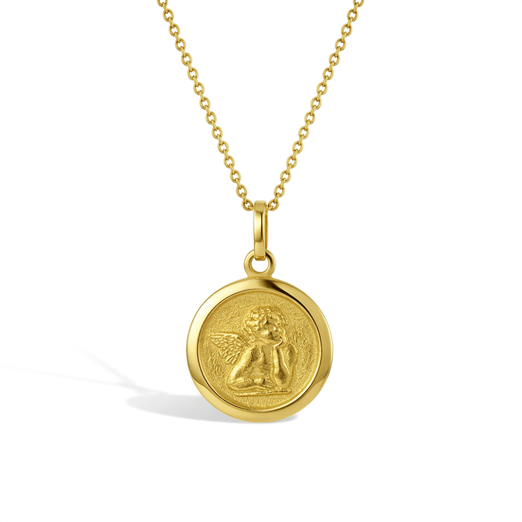 14k Guardian Angel Medal Pendant 16"