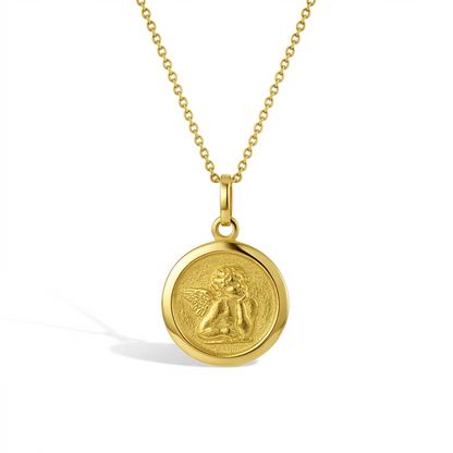 14k Guardian Angel Medal Pendant 16"
