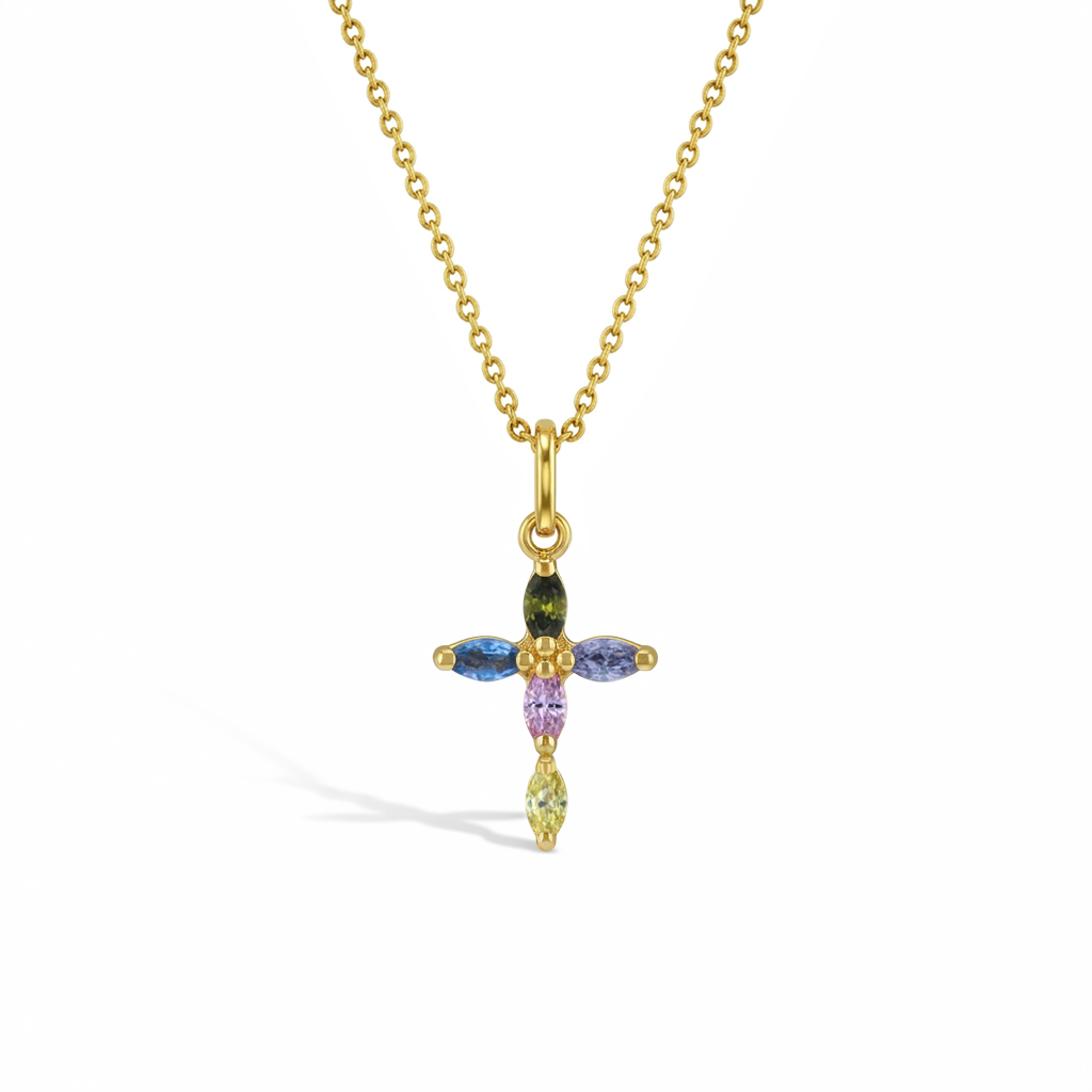 14k CZ Cross Girls Pendant 16"