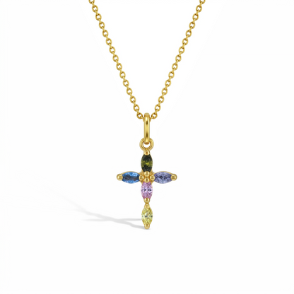 14k CZ Cross Girls Pendant 16"