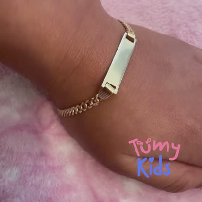 Brazalete infantil de 10k de oro brillante con placa de identificación, 15.24 cm