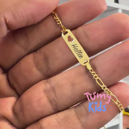 Pulsera de identificación para bebé con etiqueta recortada en forma de corazón de 14 k, de 4,5" a 5,5"