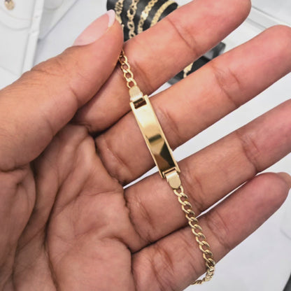 14k Tag ID Shiny Cut Baby Bracelet 6"