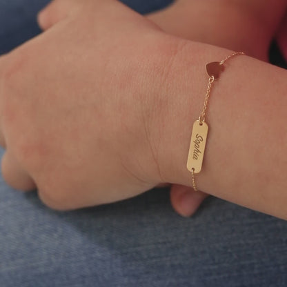 14k Heart Charm Tag ID Girls Bracelet 5" to 6"