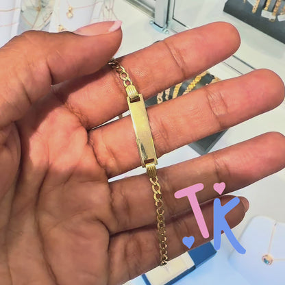 Brazalete infantil de 10k de oro brillante con placa de identificación, 15.24 cm
