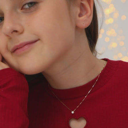 14k Gold Hidden Halo Bezel Girls Necklace 16" ext 17"