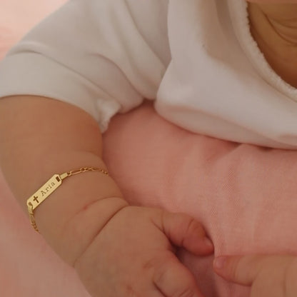 14k Cross Cutout Tag ID Baby Bracelet 5.5"