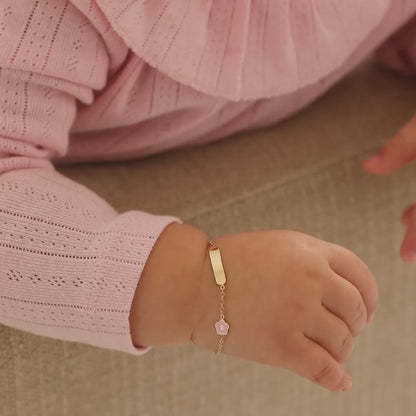 14k Pastel Flower Tag ID Girls Bracelet 5" to 6"