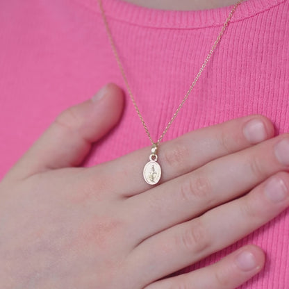 14k Gold Oval Virgin Mary Kids Pendant 16"