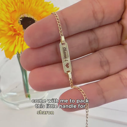 14k Gold Heart ID Curb Chain Bracelet 4.5" to 5.5"