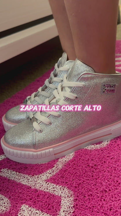 Zapatillas para niñas corte alto plateadas