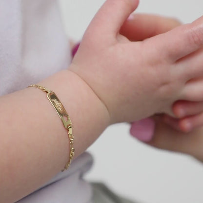 14k Heart Cutout Tag ID Baby Bracelet 4.5" to 5.5"