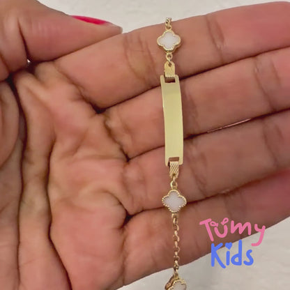 Personalized Baby ID Bracelet with Lucky Flower – 10K Solid Gold 💗 6"