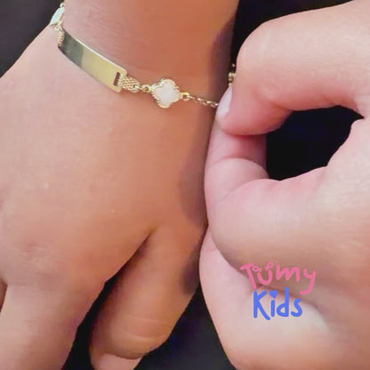 Personalized Baby ID Bracelet with Lucky Flower – 10K Solid Gold 💗 6"