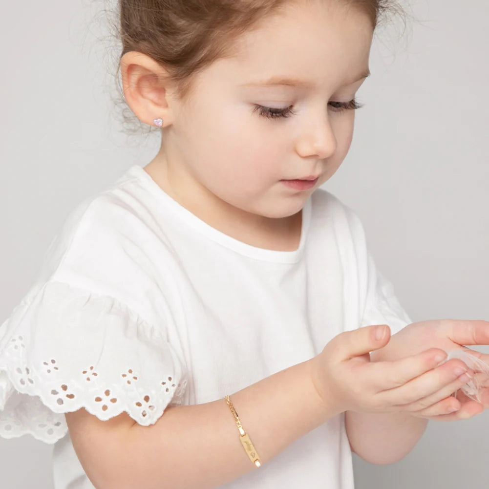 Pulsera clásica de oro de 18k con diseño de Eslabón Fígaro para bebé niño