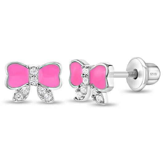 Pretty in Pink Bow Girl Earrings