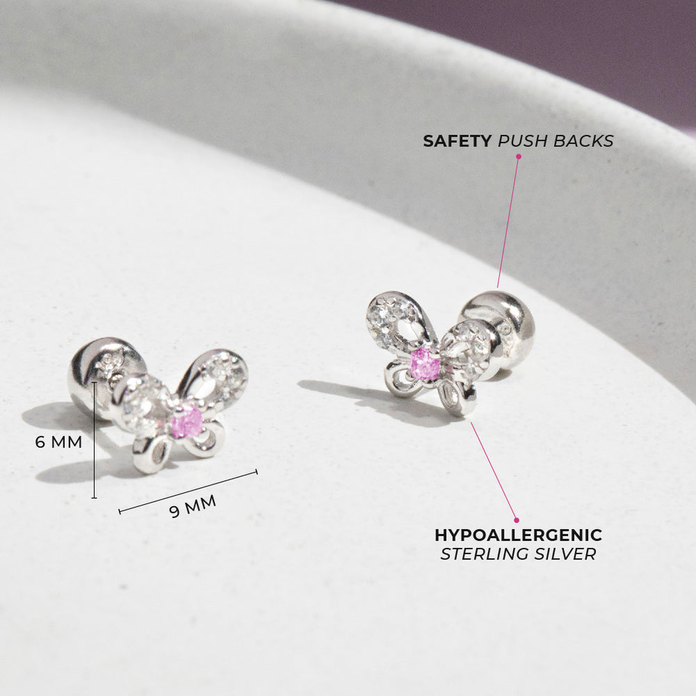 Pendientes de mariposa con joyas pequeñas para niñas