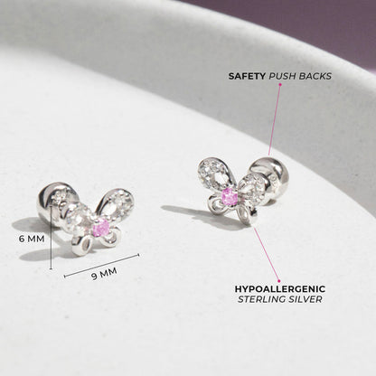 Pendientes de mariposa con joyas pequeñas para niñas