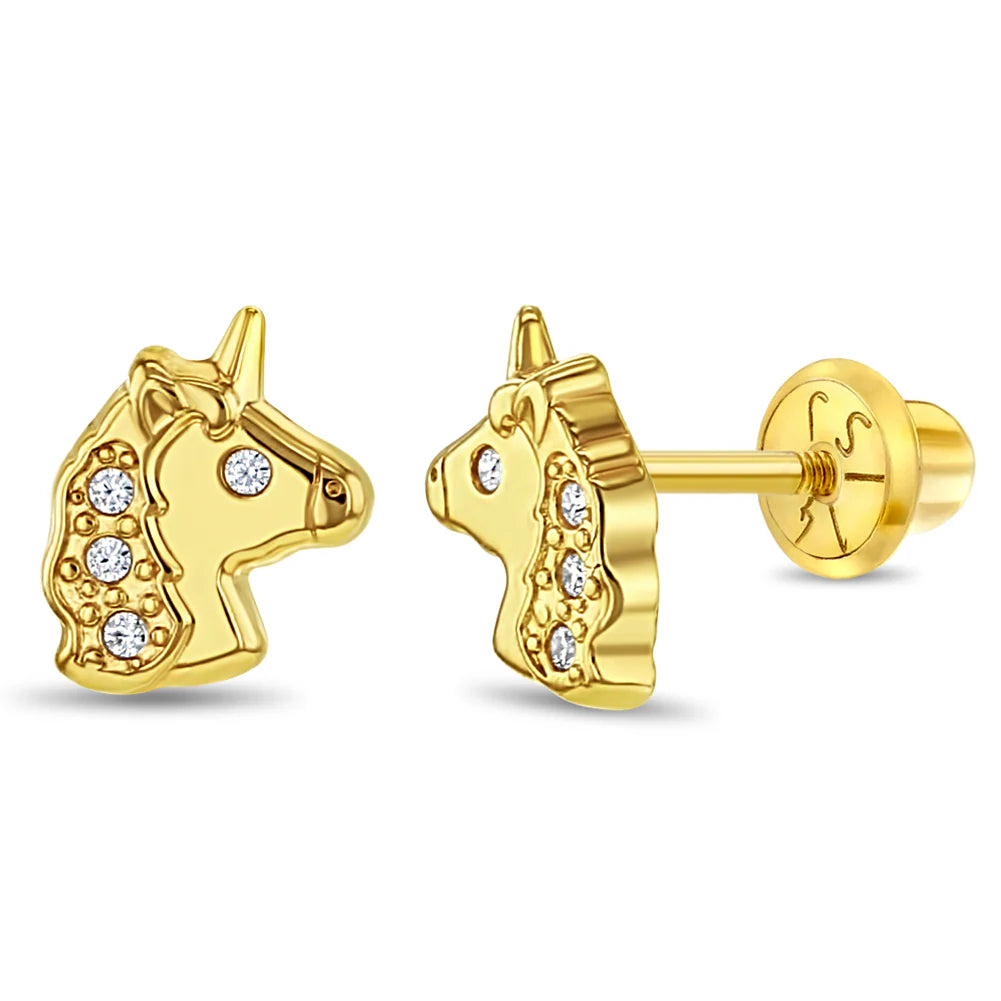 Arete de unicornio oro 14k