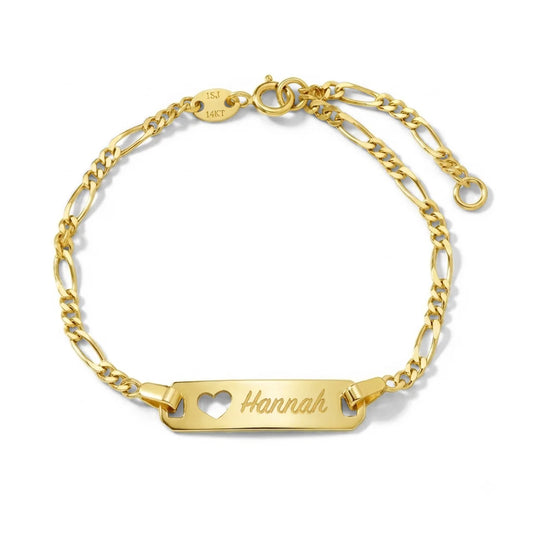 14k Heart Cutout Tag ID Baby Bracelet 4.5" to 5.5"