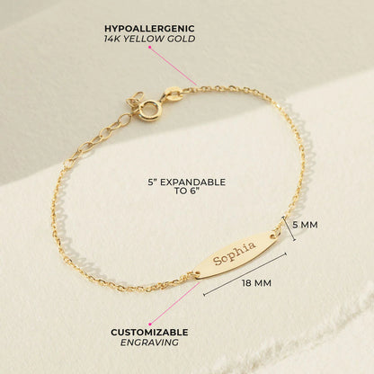 14k Classic Engravable Tag ID Baby Bracelet 5.5" to 6"