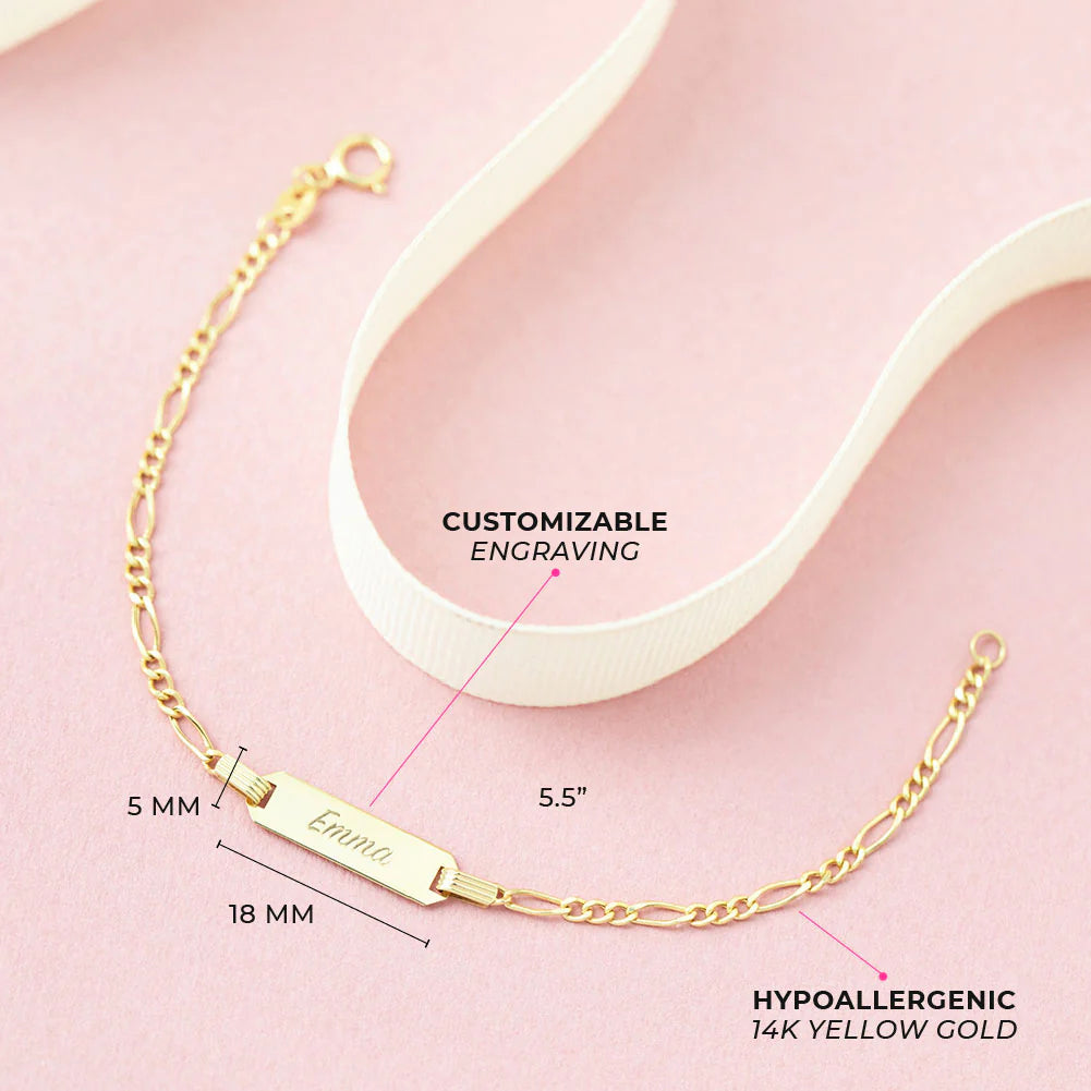 Brazalete de identificación Figaro grabable para niños de 14k hipoalergénico