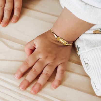 Brazalete de identificación Figaro grabable para niños de 14k hipoalergénico