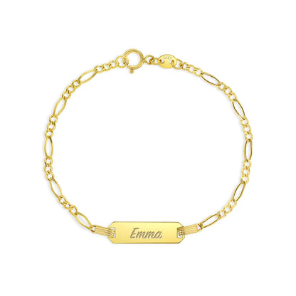 Brazalete de identificación Figaro grabable para niños de 14k hipoalergénico