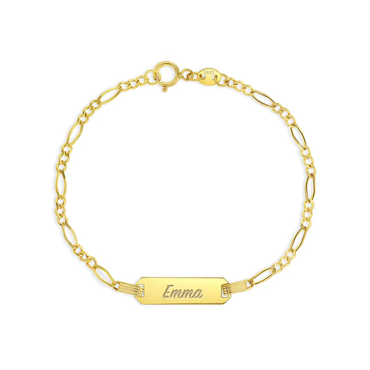 14k Engravable ID Figaro Children's Bracelet hypoallergenic badge