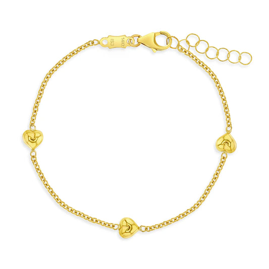 14k Puffed Heart Little Girls Bracelet 5" to 6"