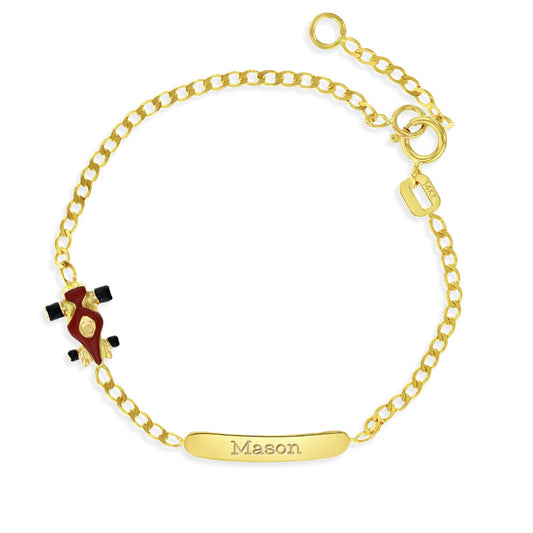 14k Engravable Red Car Boys Bracelet 4.5" to 5.5"